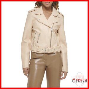 Faux Leather Moto Jacket with Belt, Asymmetrical Zipper, Regular & Plus Sizes